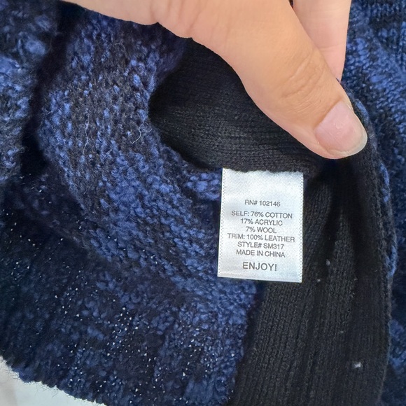 Michael Stars Navy Marled Crewneck Sweater with Zip Accents - Picture 11 of 12